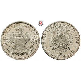 Deutsches Kaiserreich, Hamburg, 2 Mark 1880, J, vz, J. 61