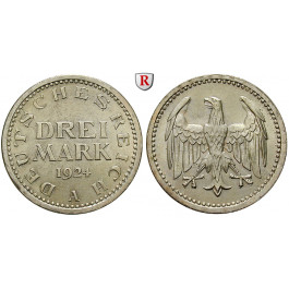 Weimarer Republik, 3 Mark 1924, Kursmünze, A, vz/vz-st, J. 312