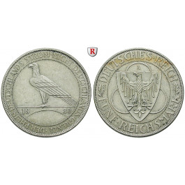 Weimarer Republik, 5 Reichsmark 1930, Rheinlandräumung, A, ss-vz, J. 346