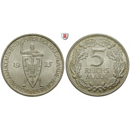 Weimarer Republik, 5 Reichsmark 1925, Rheinlande, A, vz, J. 322
