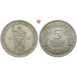 Weimarer Republik, 5 Reichsmark 1925, Rheinlande, A, ss-vz, J. 322