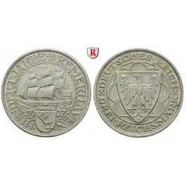 Weimarer Republik, 3 Reichsmark 1927, Bremerhaven, A, vz-st, J. 325