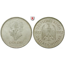 Weimarer Republik, 3 Reichsmark 1932, Goethe, J, ss-vz/vz, J. 350