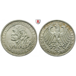 Weimarer Republik, 3 Reichsmark 1928, Dürer, D, f.vz/vz+, J. 332