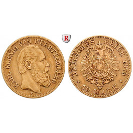 Deutsches Kaiserreich, Württemberg, Karl, 10 Mark 1875, F, ss+, J. 292
