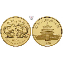 China, Volksrepublik, 100 Yuan 1988, 15,53 g fein, PP