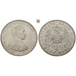 Deutsches Kaiserreich, Preussen, Wilhelm II., 5 Mark 1913, Uniform, A, 25,0 g fein, vz, J. 114