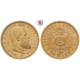 Deutsches Kaiserreich, Württemberg, Wilhelm II., 20 Mark 1900, F, ss-vz/vz, J. 296