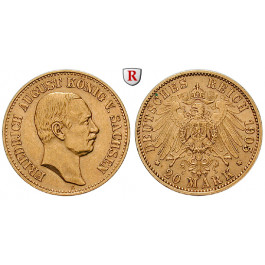 Deutsches Kaiserreich, Sachsen, Friedrich August III., 20 Mark 1905, E, ss-vz/vz, J. 268