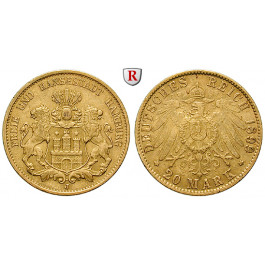 Deutsches Kaiserreich, Hamburg, 20 Mark 1899, J, ss+, J. 212