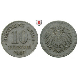 Erster Weltkrieg, 10 Pfennig 1917, ss, J. 298Z