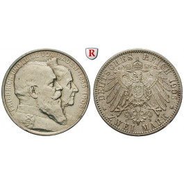 Deutsches Kaiserreich, Baden, Friedrich I., 2 Mark 1906, Goldene Hochzeit, G, vz+, J. 34