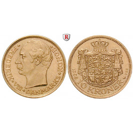 Dänemark, Frederik VIII., 10 Kroner 1908-1909, 4,03 g fein, vz