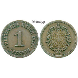 Deutsches Kaiserreich, 1 Pfennig 1875, D, ss+, J. 1