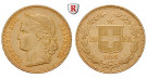 Schweiz, Eidgenossenschaft, 20 Franken 1883-1896, 5,81 g fein, ss-vz