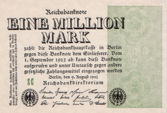 1923 - 08 - August - Zwei Banknoten, ein Druckvorgang
